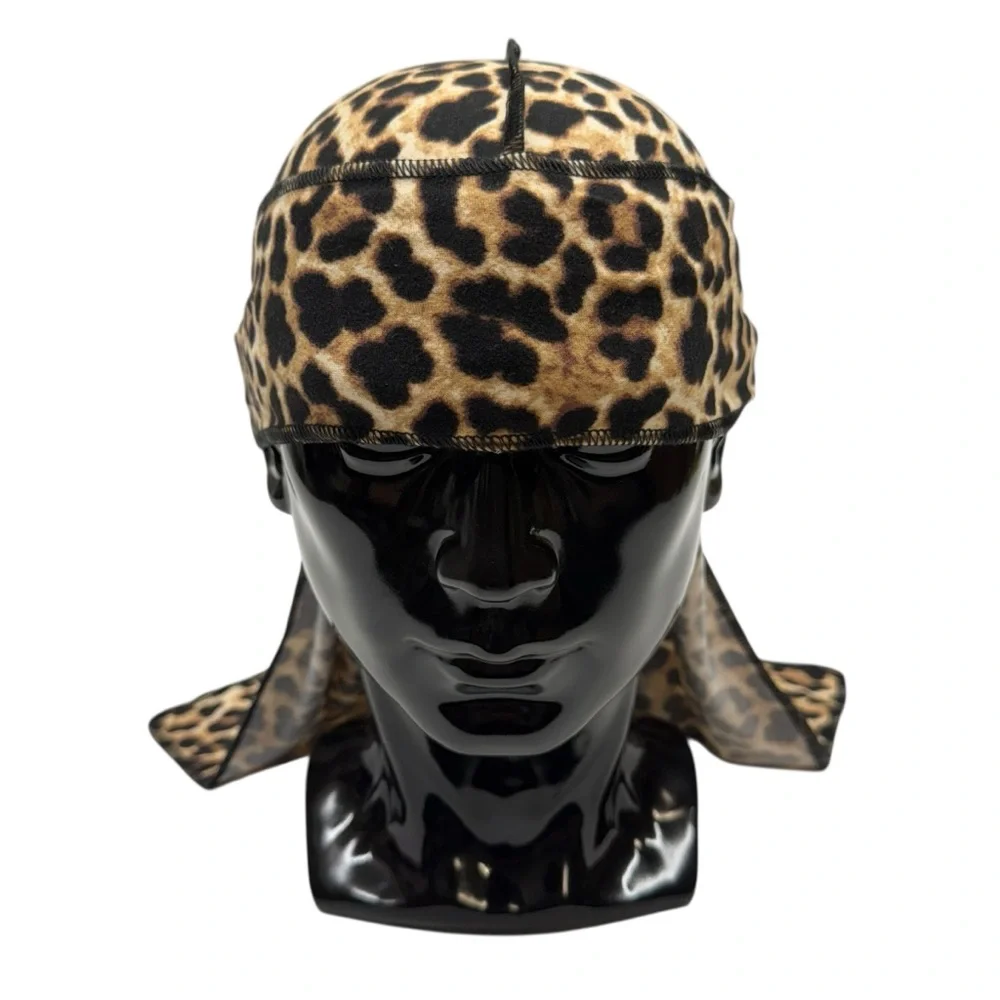 Animal Print Jersey Durag Long Tail Head Scarf Head Cap Cheetah Stretch Wave